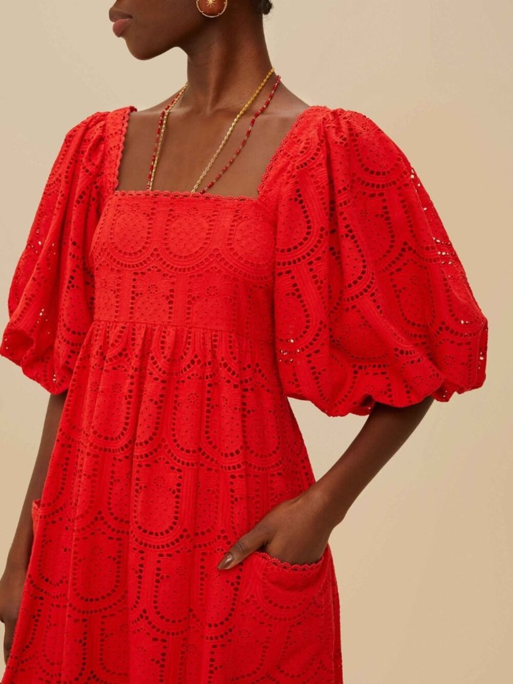 Amazing FARM Rio Red Pineapple Eyelet Maxi Dress in sz XS NWT - Picture 2 of 11